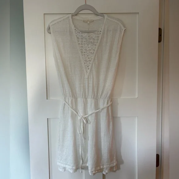 Maje Riam 100% Linen Sundress White Eyelet Scoop Neck Layered Skirt - Picture 2 of 11